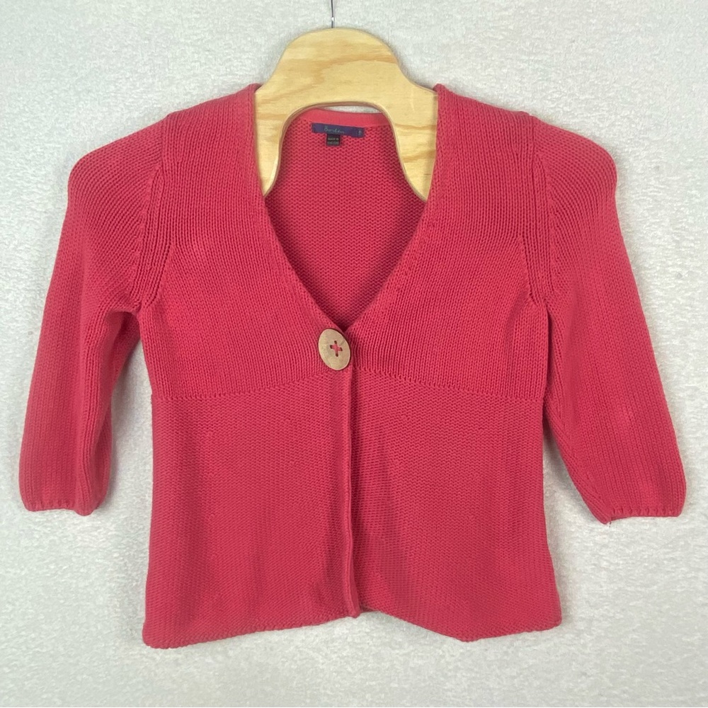 Boden Cardigan Single Button Chunky Knit‎ Cotton Size 18 Dark Pink